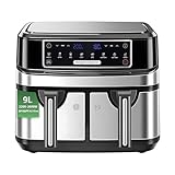 Heißluftfritteuse 2 Kammern 9L mit Touchscreen – Airfryer mit 2 unabhängigen Zonen | 8 Programme | XXL Öl- & fettarme Zubereitung | BPA- & PFAS-frei