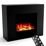 GLOW FIRE Elektrokamin mit Heizung und Kaminfeuer (Standkamin METIS) - elektrischer Kamin mit LED-Feuer in 3 Farben, Heizlüfter, Holz-Deko & Fernbedienung, 98x82x35 cm, Schwarz