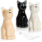 com-four® 3X Luftbefeuchter Heizung - Heizkörper Luftbefeuchter in weiß, schwarz, beige - Heizung Wasserverdunster aus Keramik im Katzendesign (03 Stück - Katze)
