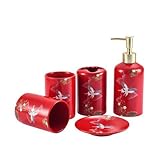 WDBB Seifenspender, chinesisches Keramik-Pumpflaschen-Set, 5 Stück, handbemalt, goldfarbener Rand, Lotionspender für Badezimmer, Waschtisch, Küche