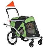 PawHut 2-in-1 Fahrradanhänger für Hunde Hundeanhänger Hundebuggy mit Sicherheitsleine, Hundewagen mit Reflektoren für Mittelgroße Hunde bis 20 kg, Oxford-Gewebe, Alu Grün