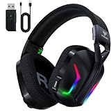 WESEARY WG1 2,4G Wireless Gaming Headset mit Mikrofon für PS5, PS4, PC, Switch, Mac, Bluetooth Kopfhörer, Faltbarer 7.1 Surround Sound Noise Cancelling mit RGB Licht, Über 50 Stunden Akkulaufzeit