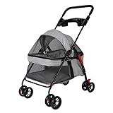 Yinhing Hundewagen, 4 Räder Katzenwagenstier Kinderwagen mit Lagerkorb und Tassenhalter für Mittelgroße Kleine Hunde und Katzen