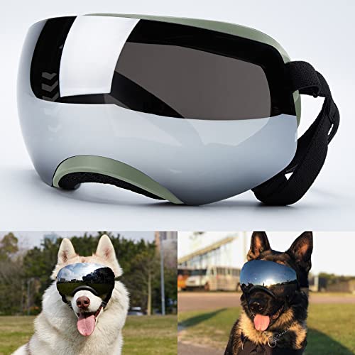 Ownpets Anti-UV Hundebrille, Sonnenbrille, magnetische Linse Design, Hund Fliegerbrille für mittlere und große Hunde, Winddicht, verstellbar, (Grün Rahmen + Anti-UV-Linse)