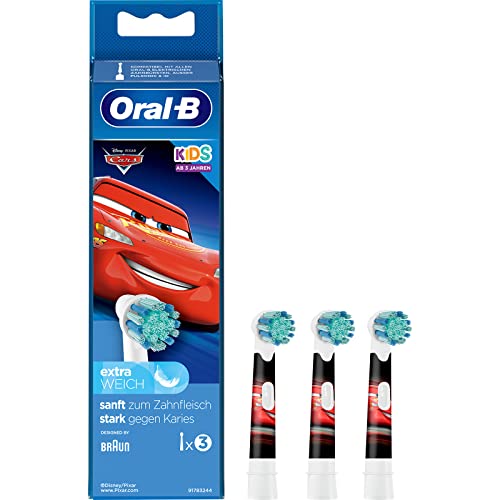 Oral-B Kids Cars Aufsteckbürsten, 3 Stück Ersatzbürsten für elektrische Zahnbürste, für Kinder ab 3 Jahren, extra weich, Braun Disney Pixar Aufsätze