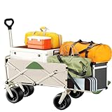 GWFBLID Kleiner Handwagen faltbar Gartenwagen kompakt mit Griff mit 4 verstärkten Rollen Davon 2 Universalräder bis 175/225 kg belastbar All Terrain Bollerwagen für Sport Einkauf Camping Garten