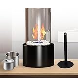 Tischkamin Tischfeuer mit Deko Steinen, Ethanol-Tischkamin aus Edelstahl und Glas, Bioethanol Tischkamin Indoor und Outdoor für Terrasse Balkon Garten Deko