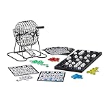 Relaxdays 10021014 Bingo Spiel mit Metalltrommel HxBxT: 20 x 17,5 x 21,5 cm Bingotickets, Loskugeln, Chips, Spielbretter, schwarz