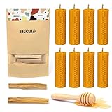 BESOULS 8 Bienenwachs Kerzen 100% Bienenwachs 10x2cm + 2 Palo Santo | Beeswax Candles | Baumkerzen Bienenwachs | Honigkerzen Handgefertigt | Pyramidenkerzen | Ritualkerzen 11/22 | QR DIGITALER INHALT