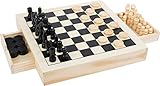 small foot Spiele-Set Schach, Dame & Mühle aus Holz, 3 Spiele-Klassiker im Set, Holzbox zum Mitnehmen, Art.-Nr. 11208