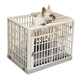Stabile Hundebox aus ABS-Kunststoff mit feststellbaren Rädern und Doppeltür, einfache Montage für kleine mittelgroße Hunde, ideal für Zuhause und Reisen