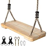 EXTFANS Holz Schaukel Outdoor/Indoor | Stabile Familienecke bis 160kg mit verstellbaren Seilen | Sicherer Schaukelsitz für Kinder & Erwachsene (40x16x3cm) | Für Garten, Terrasse, Balkon