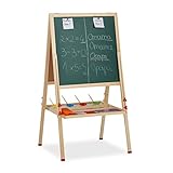 Relaxdays Standtafel Kinder, höhenverstellbar & magnetisch, Holz, Whiteboard & Kreidetafel, 122-160 x 65 x 69 cm, Natur