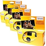 4 x 1A Photo PORST Einwegkamera TopShot gelb/Hochzeitskamera/Partykamera (je 27 Fotos, mit Blitz und Batterien)