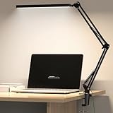 Meltrck Schreibtischlampe LED Dimmbar mit Klemmbefestigung - 1200 Lumen Augenschutz Tischleuchte mit 5 Farbmodi & 11 Helligkeitsstufen, 45-Min Timer und 80 LED-Chips (Schwarz)