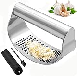 Yagnn Knoblauchpresse, Knoblauchzerkleinerer, Küchen-Knoblauchwippe, 304 Edelstahl, Lebensmittelqualität, Ingwerzerkleinerer, ergonomische Arbeitsersparnis, mit Knoblauchschäler und Reinigungsbürste