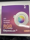 GeyouLux LED Einbaustrahler,RGB Alu-LED Spots Dimmbar,5W 3CCT 3000K/4000K/6000K, 38° Abstrahlwinkel Schwarzes Led Modul 230V, φ88-40mm 45° Schwenkbar mit IR-Fernbedienung für Bad & Wohnzimmer,4er-Set