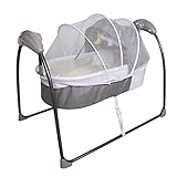 Babywiege mit Fernbedienung & Bluetooth - Elektrische Babyschaukel, Timer und White Noise | 100-240V Automatische Wiege für Neugeborene (Grau)