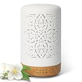 Earnest Living Aroma Diffuser für Ätherische Öle 100 ml - Weißer Keramik Raumduft Duftöl Diffuser - Elektrische Duftlampe, Luftbefeuchter, Nachttischlampe - 7 Lichtfarben, Timer, Abschaltautomatik