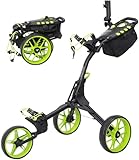 Newfly Golftrolley mit 3 Rädern, ultraleicht, zusammenklappbar, mit Fußbremse, einfach zu öffnen und zu schließen, Golfwagen, mit Schirmhalter und Aufbewahrungstasche, Grün