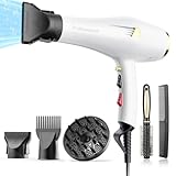 Dekuri Föhn Ionen, Profi Fön Haartrockner Hair Dryer Haarföhn mit 1 Diffusor 2 Stylingdüse, 3 Heiz und 2 Geschwindigkeitsstufen, 2,5 Meter langes Netzkabel, Starker Fön für Familie