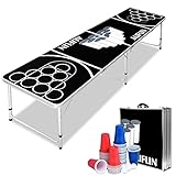 YRHome Beer Pong Tisch Set inkl. 100 Becher 50 Rot & 50 Blau, 5 Bälle, Premium Höhenverstellbar Bierpong-Tisch aus Aluminium und MDF, Classic Party Spiel, Schwarz