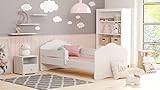 KOBI Fala Kinderbett mit Rausfallschutz | 140 x 70 cm | Kinderbetten mit Matratze Komplett Set | Einzelbett Kinder Bett | Mädchen Junge | Modern Weiss Kids Bed Children