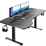 Casaria® Höhenverstellbarer Schreibtisch 160x75 cm elektrisch mit Kopfhörerhalter Tassenhalter Modern Büro Gaming PC Computer Tisch Schwarz Carbon-Optik