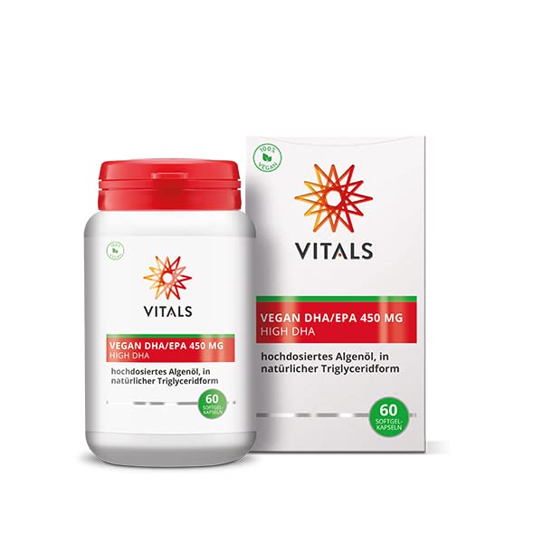 Vitals - Vegan DHA/EPA 450 mg 60 vegan Softgel-Kapseln. Hochdosierte Algenöl in natürlicher Triglyceridform.