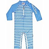 weVSwe Baby Junge Kleinkind Badeanzug UPF 50+ Sonnenschutz Recycling Stoff Einteiler Langarm Rash Guard Blaue Streifen 18-24 Monate