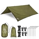 PURE HANG Premium Zeltplane Tarp 3x3 für Hängematte Outdoor Camping Wasserdicht mit Ösen Sonnensegel Strand Ultra-Leicht Sonnenschutz UV Schutz Regenschutz