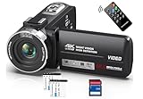 Videokamera 4K Camcorder 48MP mit IR Nachtsicht, 18X Digitalzoom 30 FPS Webcam Video Kamera 3.0-Zoll 270° Rotation Touchscreen Vlogging-Kamera für YouTube mit Fernbedienung, 2 Batterien, 32GB SD Karte