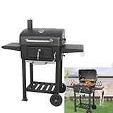 LIULIQ Tragbarer Holzkohlegrill, Großer Grill- Und Smoker-Grill, Quadratischer Grillwagen Mit Rädern Für Den Garten, Temperaturanzeige Und Hochklappbare Holzkohlewanne Für Partys Und Picknicks