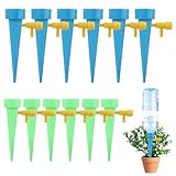 FLOWERUN 12 Stück Bewässerungssystem für Pflanzen, Automatische Bewässerung mit Einstellbarem Ventil, Tropfbewässerung für Blumentöpfe, Balkon, Garten, Kompatibel mit Plastikflaschen (Farbmix)