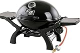 SOUK ONE Tisch-Gasgrill Manhattan – mobiler Tischgasgrill (Black) mit Gusseisenrost (oval 48x36 cm), 3,5 kW Leistung, klappbare Ablagen & Thermometer – BBQ Grill für Balkon, Camping & Outdoor