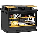 BSA Autobatterie 65Ah 12V 595A/EN +30% mehr Startkraft Starterbatterie ersetzt Batterie 60Ah 61Ah 63Ah 62Ah 64Ah, PKW