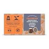 by Amazon Kompostierbare Kaffeekapseln, kompatibel mit Nespresso, 100% Kolumbianische Arabica, 20 Stück - Rainforest Alliance-zertifiziert