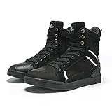 BORLENI Motorradschuhe Herren Sommer Motorradstiefel Männer lässige atmungsaktive Leder motorrad sneaker reissverschluß mit Schaltpolster, Rutschfeste Sohle(Schwarz, 44)