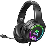 Krysenix PG4 Gaming Headset für PS4, PS5, PC, Xbox, Switch, Gaming Kopfhörer mit Noise Cancelling Mikrofon, 3.5mm Klinke, Surround Sound, Headset mit LED Licht, Tiefes Schwarz
