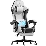 HLONONE Gaming Stuhl mit Massagefunktion, Ergonomischer Gamer Stuhl, Racing Gaming Sessel mit Fußstütze, Kopfstütze und Massage Lendenkissen, Gepolstert PC Stuhl, 150 kg Belastbarkeit, Schwarz-Weiß
