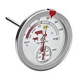 TFA Dostmann 141027 Analoges Braten-/ Ofenthermometer 14.1027, aus Edelstahl, hitzebeständig, mit verschiedenen Garstufen, zur Kerntemperaturmessung, Silber, Ø 74 x H 115 mm