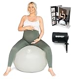 BABYGO® Geburtsball für Schwangerschaft, Mutterschaftsarbeit und Yoga + unser 100-seitiges Schwangerschaftsbuch, Übung, Geburt und Genesungsplan, bruchsicher, umweltfreundliches Material (Salbei, 65
