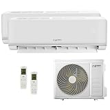 Green Electric Plus Klimaanlage Dual Split 9000+12000 BTU, Wi-Fi, R32, Energieeffizienz A++/A+, Klimagerät mit Zwei Inneneinheiten und 1 Außeneinheit, Fernbedienung, App-Steuerung, Niedriger Verbrauch