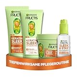 Garnier Fructis Keratin Sleek Pflegeset mit Shampoo, Spülung, Maske und Serum, Mit Arganöl und Keratin-Sleek Komplex für trockenes und zu Frizz neigendes Haar