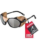 ALPINA SIBIRIA - Kat.4 Gletscherbrille mit seitl. Blend- & Windschutz aus Leder und Gletscherbrille100% UV-Schutz Für Erwachsene, black, One Size