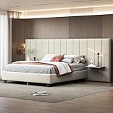 NovaFurnish Polsterbett 160X200cm, Doppelbett mit verlängertem Kopfteil und Rückenlehne, Ablagen an beiden Seiten des Kopfteils, mit Lattenrost (Beige)