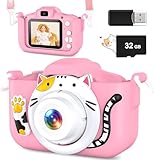 YIKANWEN Kinder Kamera,Kinder HD Digitalkamera mit 2.0 Zoll Bildschirm, tragbare Spielzeug Kamera für Mädchen und Jungen im Alter von 3 4 5 6 7 8 Jahren, inklusive 32GB SD Karte (Rosa)
