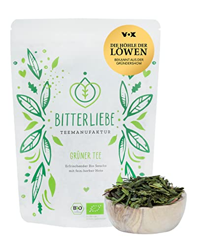 BitterLiebe® Teemanufaktur Grüner Tee Sencha Bio - Grüntee lose im wiederverschließbaren Beutel - Tee mit Bitterstoffen, 100% Grüner Tee bio