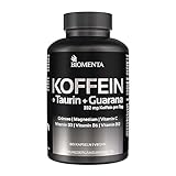 BIOMENTA Koffein – 180 Coffein Kapseln hochdosiert - Wirkstoffkomplex mit Caffeine, Taurin, Grüntee, Guarana + Vitamine & Magnesium - vegan - Premiumqualität