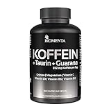 BIOMENTA Koffein – 180 Koffein Kapseln hochdosiert - Wirkstoffkomplex mit Taurin, Grüntee, Guarana + Vitamine & Magnesium - vegan - Premiumqualität